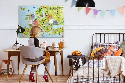 Magnetisch glazen schrijfbord met wereldkaart en vlaggen decoratief bord voor notities en foto's