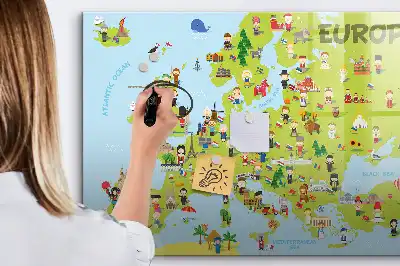 Magnetisch glazen schrijfbord met wereldkaart en vlaggen decoratief bord voor notities en foto's