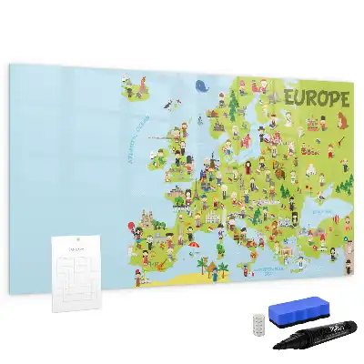 Magnetisch glazen schrijfbord met wereldkaart en vlaggen decoratief bord voor notities en foto's