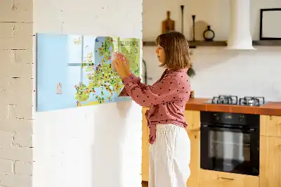 Magnetisch glazen schrijfbord met wereldkaart en vlaggen decoratief bord voor notities en foto's