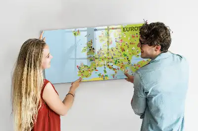 Magnetisch glazen schrijfbord met wereldkaart en vlaggen decoratief bord voor notities en foto's