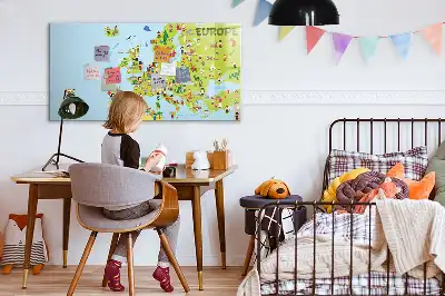 Magnetisch glazen schrijfbord met wereldkaart en vlaggen decoratief bord voor notities en foto's