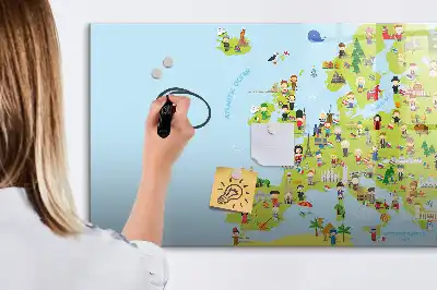 Magnetisch glazen schrijfbord met wereldkaart en vlaggen decoratief bord voor notities en foto's