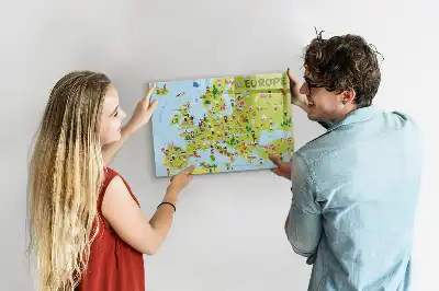 Magnetisch glazen schrijfbord met wereldkaart en vlaggen decoratief bord voor notities en foto's