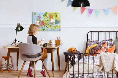 Magnetisch glazen schrijfbord met wereldkaart en vlaggen decoratief bord voor notities en foto's
