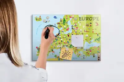 Magnetisch glazen schrijfbord met wereldkaart en vlaggen decoratief bord voor notities en foto's
