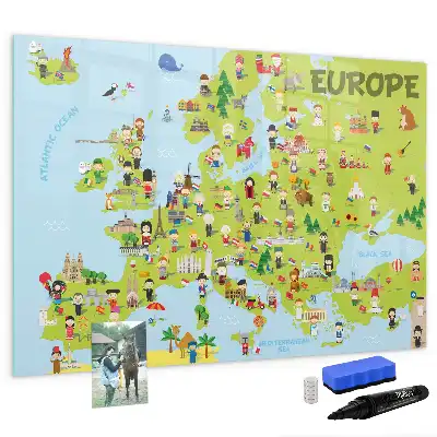Magnetisch glazen schrijfbord met wereldkaart en vlaggen decoratief bord voor notities en foto's