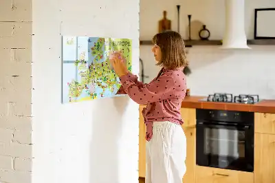 Magnetisch glazen schrijfbord met wereldkaart en vlaggen decoratief bord voor notities en foto's