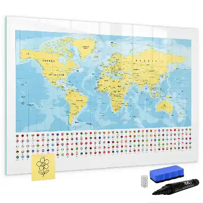 Glazen magneetbord wereldkaart beschrijfbaar designbord