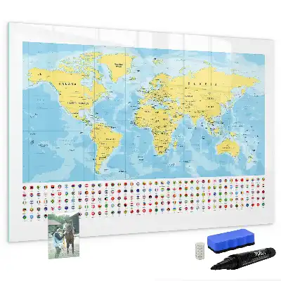 Glazen magneetbord wereldkaart beschrijfbaar designbord