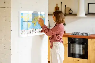 Glazen magneetbord wereldkaart beschrijfbaar designbord