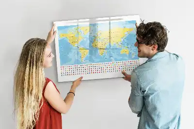 Glazen magneetbord wereldkaart beschrijfbaar designbord