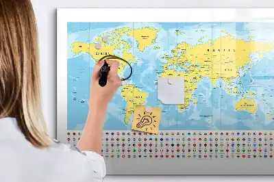 Glazen magneetbord wereldkaart beschrijfbaar designbord