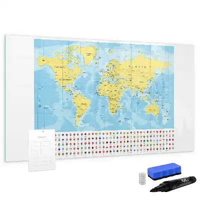 Glazen magneetbord wereldkaart beschrijfbaar designbord