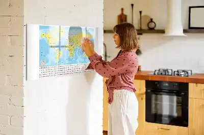 Glazen magneetbord wereldkaart beschrijfbaar designbord