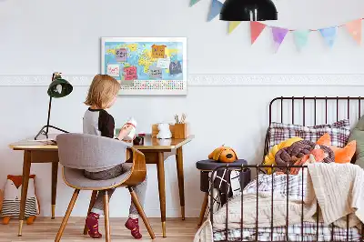 Glazen magneetbord wereldkaart beschrijfbaar designbord