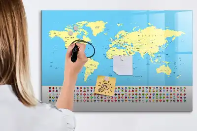 Magnetisch glazen memobord wereldkaart design