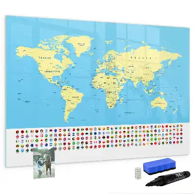 Magnetisch glazen memobord wereldkaart design