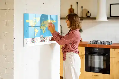 Magnetisch glazen memobord wereldkaart design