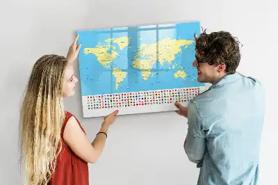 Magnetisch glazen memobord wereldkaart design