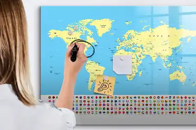 Magnetisch glazen memobord wereldkaart design