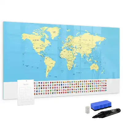 Magnetisch glazen memobord wereldkaart design