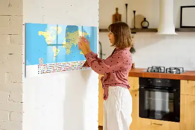 Magnetisch glazen memobord wereldkaart design