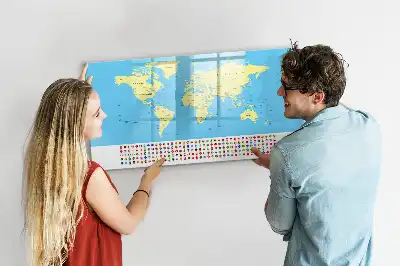 Magnetisch glazen memobord wereldkaart design