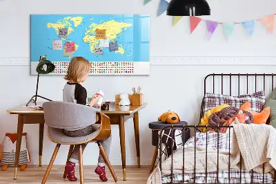 Magnetisch glazen memobord wereldkaart design