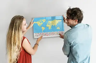 Magnetisch glazen memobord wereldkaart design