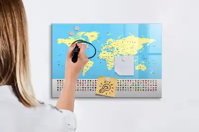 Magnetisch glazen memobord wereldkaart design