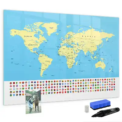 Magnetisch glazen memobord wereldkaart design