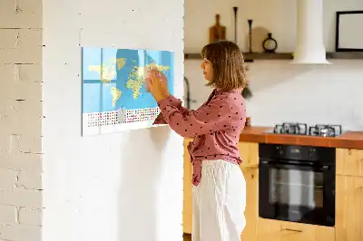 Magnetisch glazen memobord wereldkaart design