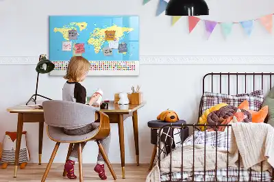 Magnetisch glazen memobord wereldkaart design