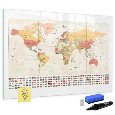 Magnetisch glazen memobord ontwerp met wereldkaart
