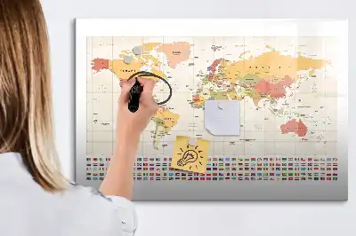 Magnetisch glazen memobord ontwerp met wereldkaart