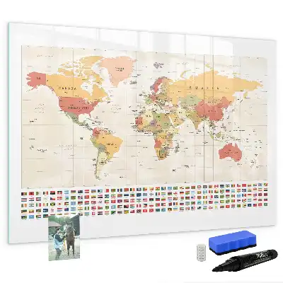 Magnetisch glazen memobord ontwerp met wereldkaart
