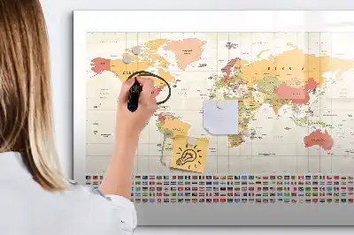 Magnetisch glazen memobord ontwerp met wereldkaart