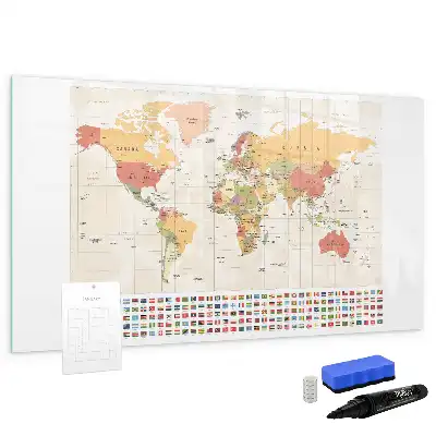 Magnetisch glazen memobord ontwerp met wereldkaart