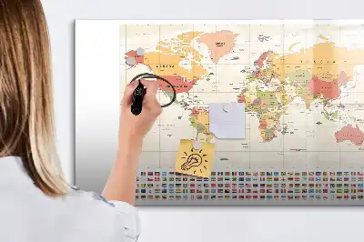 Magnetisch glazen memobord ontwerp met wereldkaart