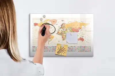 Magnetisch glazen memobord ontwerp met wereldkaart