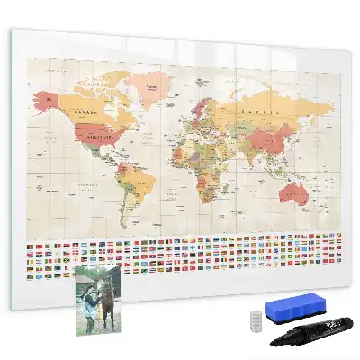 Magnetisch glazen memobord ontwerp met wereldkaart