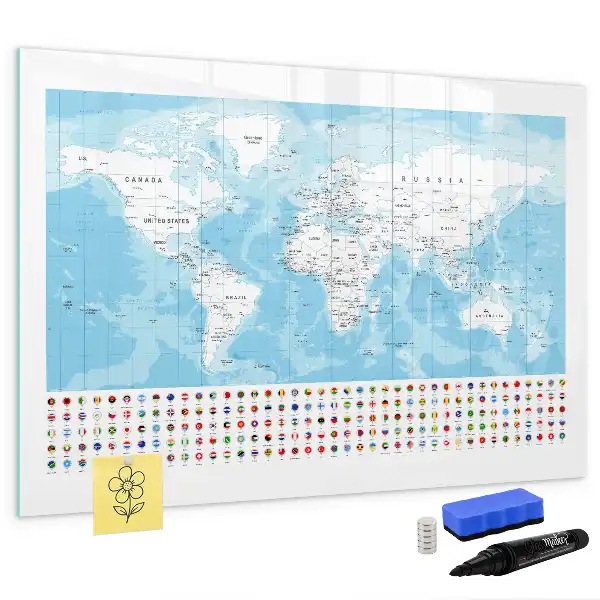 Beschrijfbaar glazen magneetbord met continentkaarten design