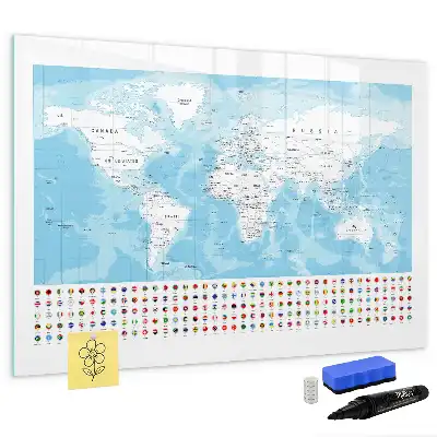 Beschrijfbaar glazen magneetbord met continentkaarten design
