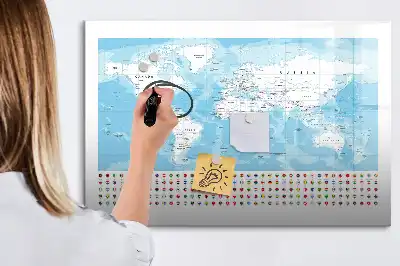 Beschrijfbaar glazen magneetbord met continentkaarten design