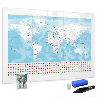 Beschrijfbaar glazen magneetbord met continentkaarten design