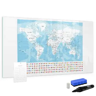 Beschrijfbaar glazen magneetbord met continentkaarten design