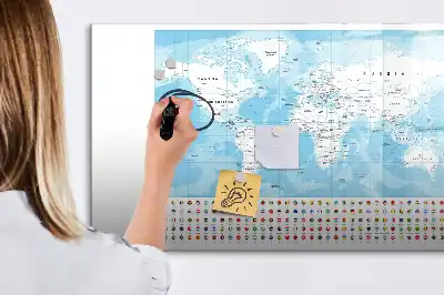 Beschrijfbaar glazen magneetbord met continentkaarten design