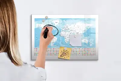 Beschrijfbaar glazen magneetbord met continentkaarten design