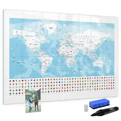 Beschrijfbaar glazen magneetbord met continentkaarten design